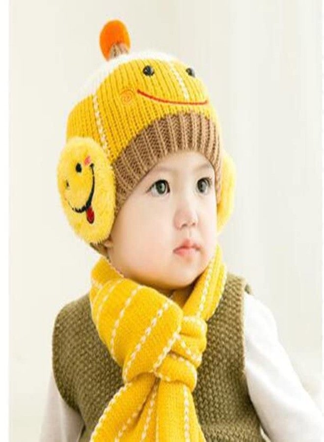 V3E Superhero Woolen Warm Pom Pom Ears Cap Beanie Hat and Muffler Winter Accessories for Baby Boys and Girls (Peach) - Image 4